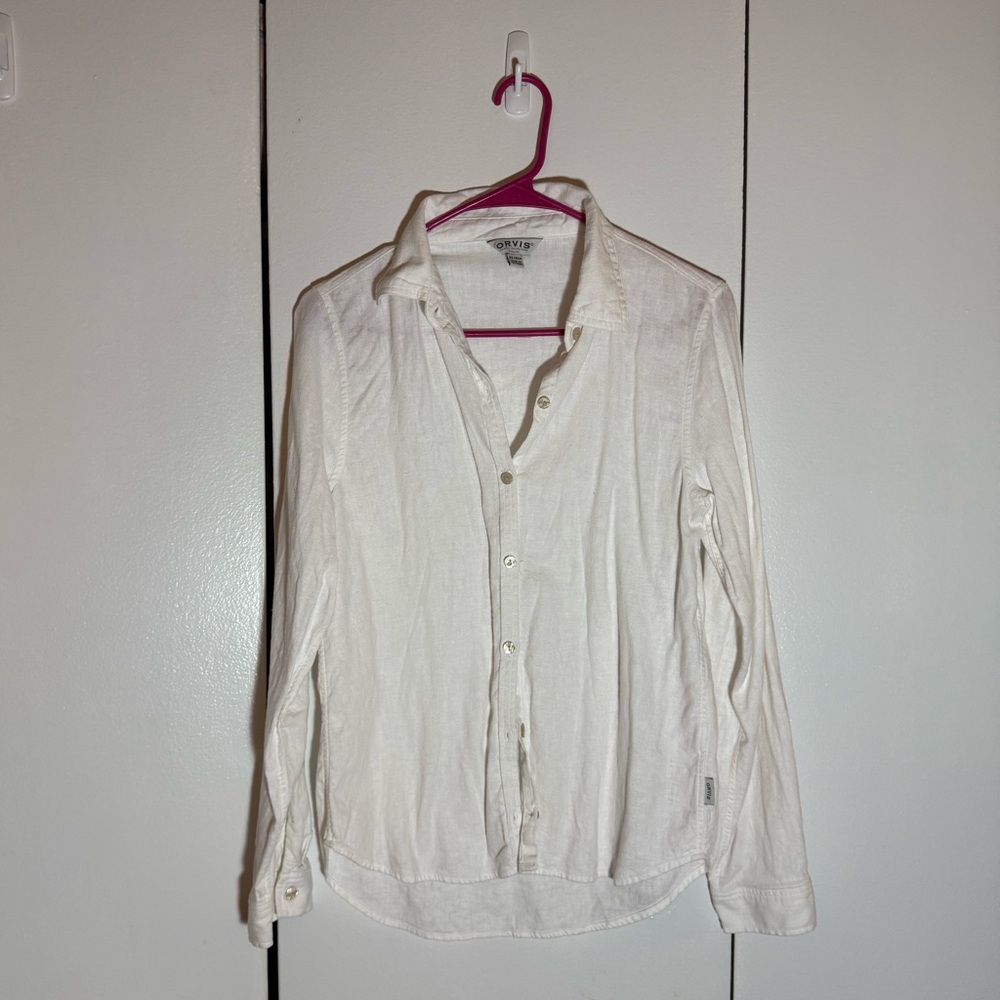 Orvis Linen White Long Sleeve Button Down Shirt
